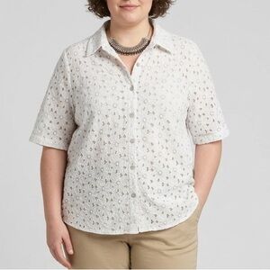 😍SHOW SPECIAL LANA LEE White and Green Eyelet Button Front Blouse Cotton  20